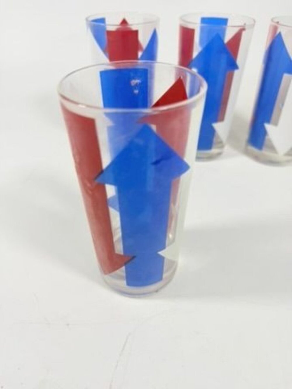 Highball Tall Bar Drinking Glasses Cera Vintage Mid 20th Century Red, White & Bl - Picture 6 of 16